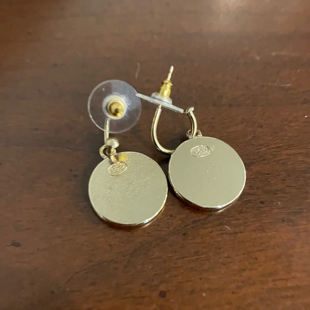 RESERVED Chanel CC Drop Earrings Interlocking Gold Tone Resin - Picture 7 of 9